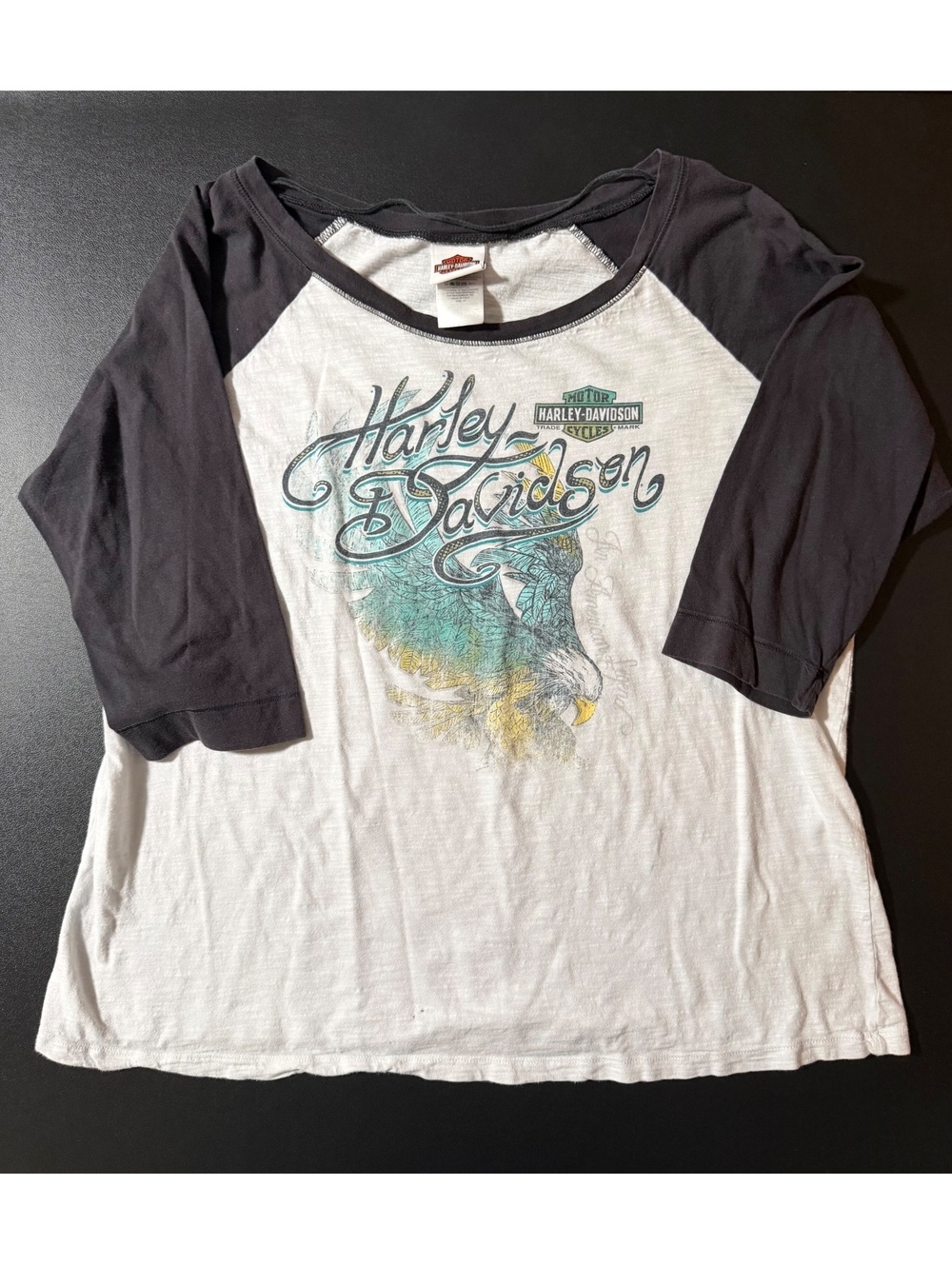 Harley-Davidson Women's Graphic Raglan Tee, Size 1X, 100% Cotton, Made in USA